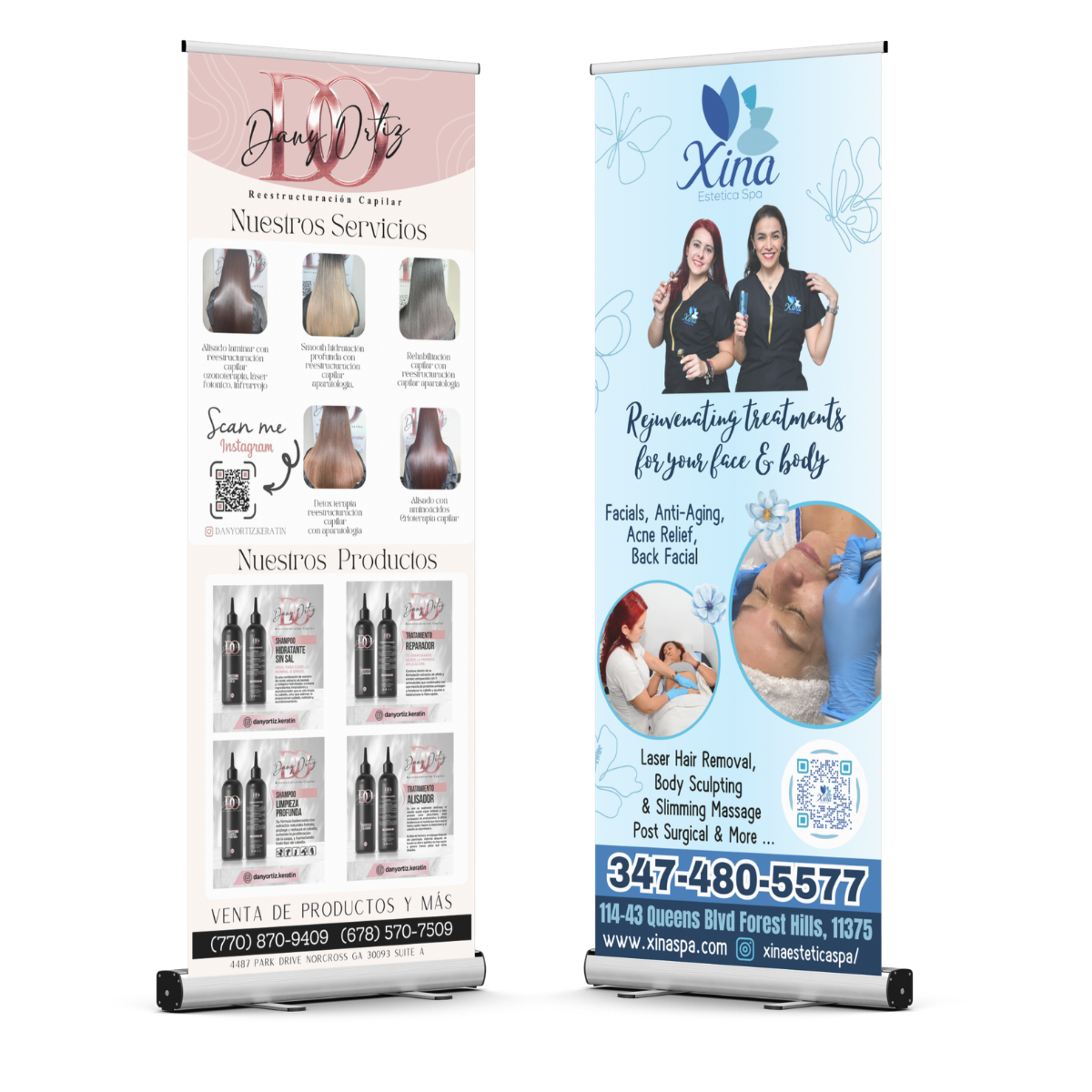 Roll-Up Banner with business services and contact information